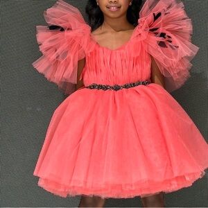 Charming Coral Kids Formal Dress with Tulle Sleeves